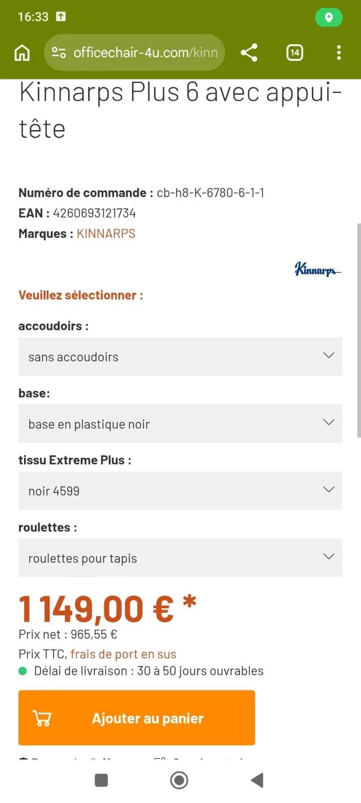Kinnarps plus 6 bleu sans accoudoir — vue 6