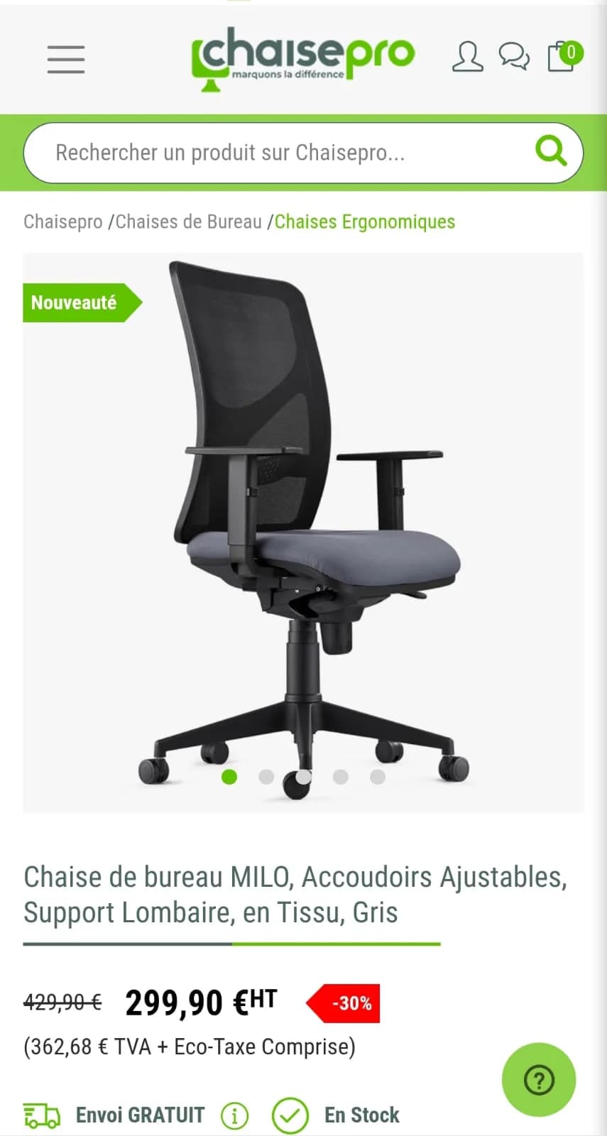 Chaise de bureau Milo accoudoir ajustable — vue 4