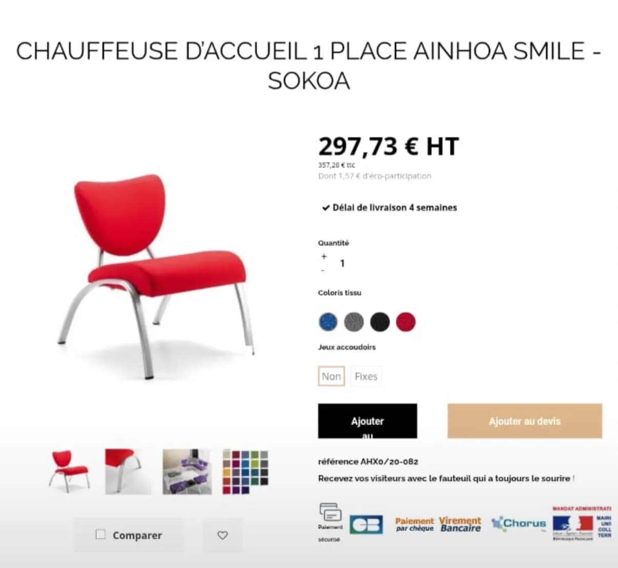 Fauteuil d’accueil AINHOA SMILE By SOKOA violet — vue 5