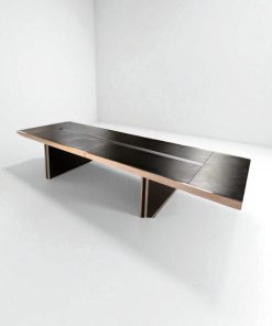 Table de Réunion en Cuir Noir Chromé 400x130 cm