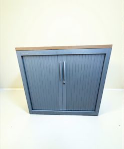 Armoire basse Steelcase gris finition top bois 80x74cm