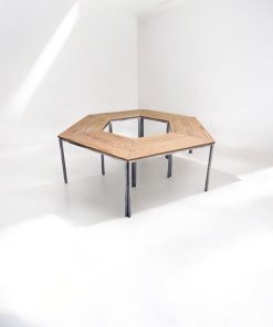 Lot de 6 tables trapézoïdales modulables couleur bois